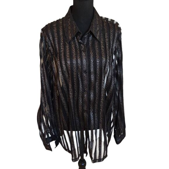 Alfred Dunner Womens Sheer Striped Long Sleeve Button Down Blouse Black Size 20W - Picture 11 of 12